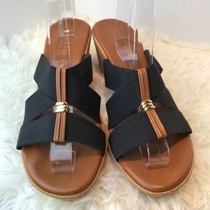 ITALIAN SHOEMAKER BLACK WEDGE SANDALS SIZE 10M